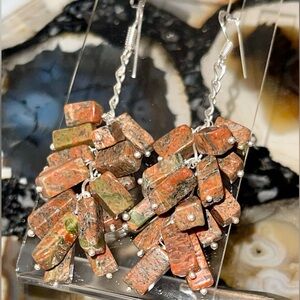 Epidotized Unakite Earrings 2 1/2”